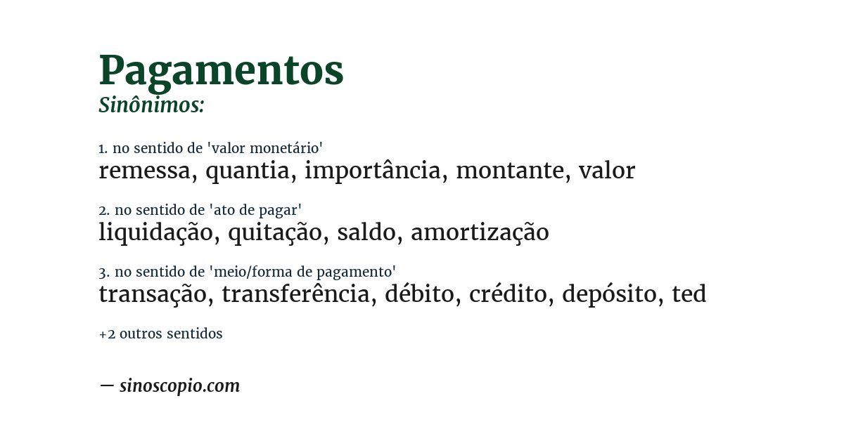 Sinônimo de pagamentos