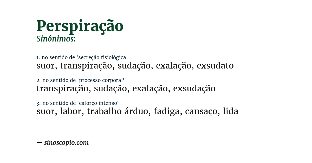 Sinônimo de perspiração
