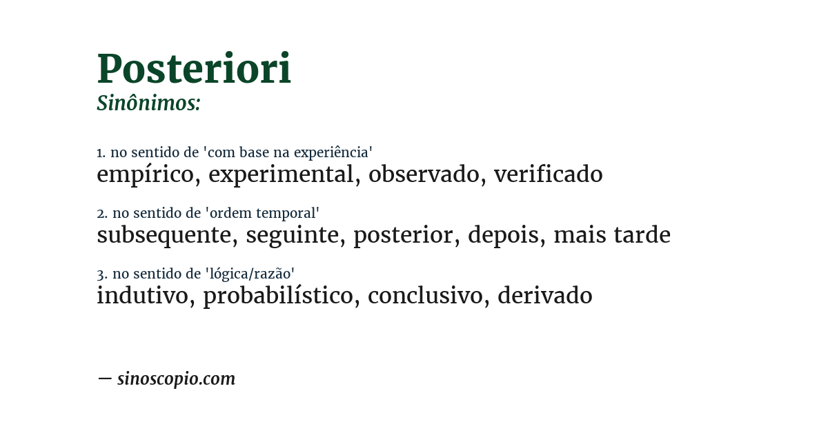 Sinônimo de posteriori