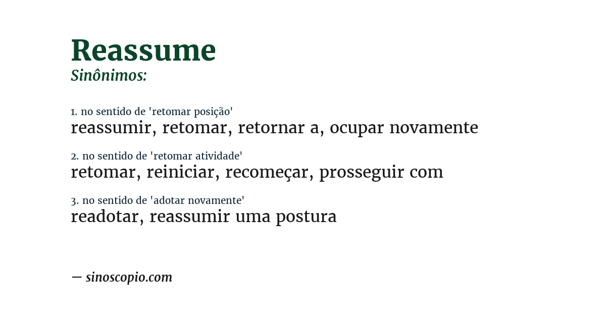 Sinônimo de reassume