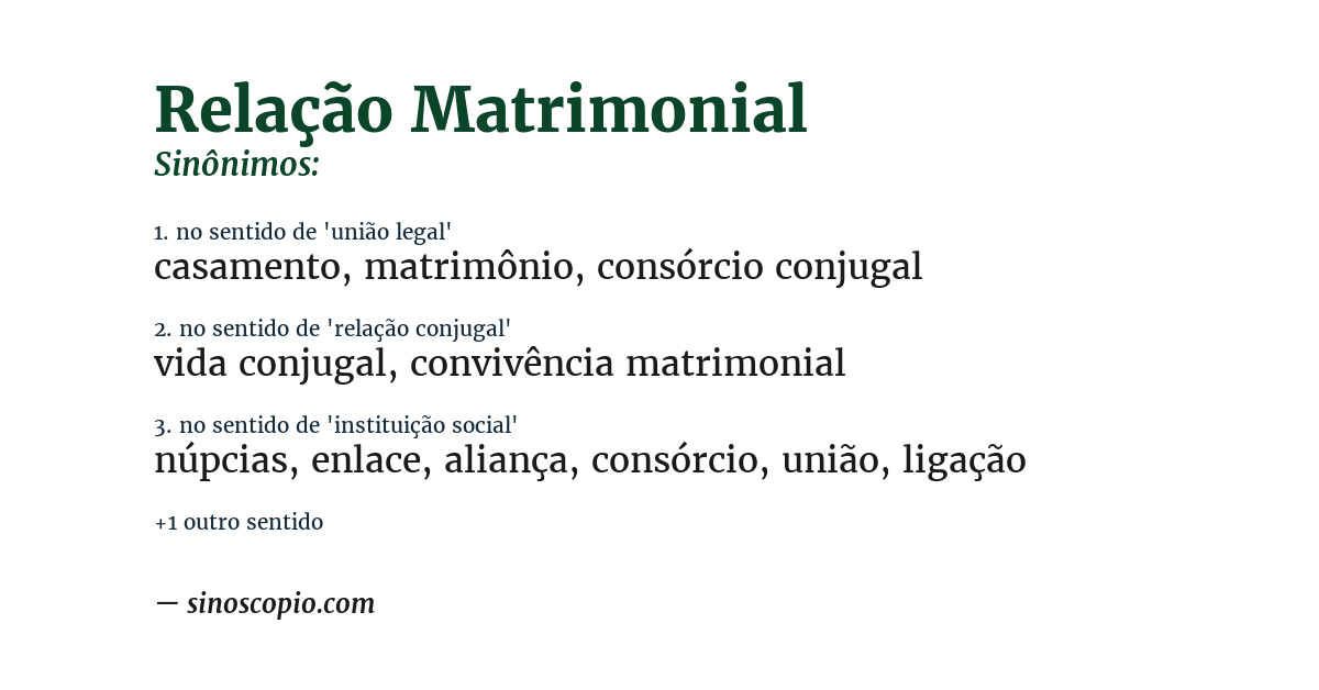 Sinônimo de relação matrimonial
