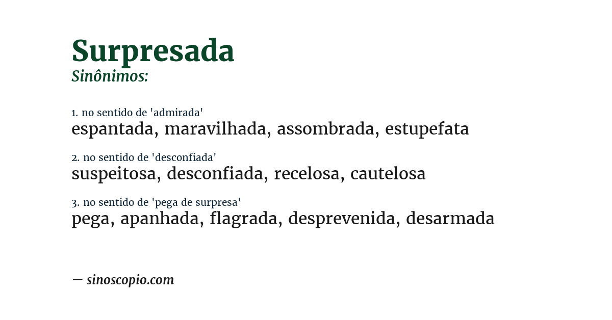 Sinônimo de surpresada