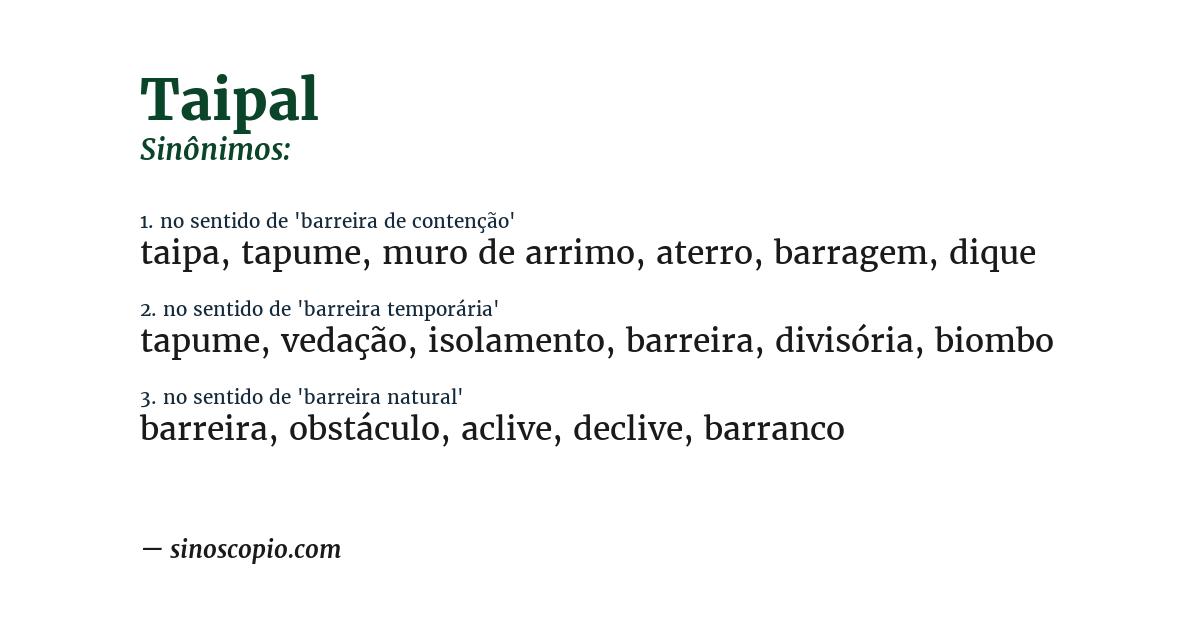 Sinônimo de taipal