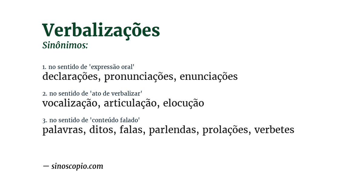 Sinônimo de verbalizações