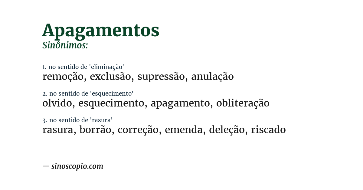 Sinônimo de apagamentos