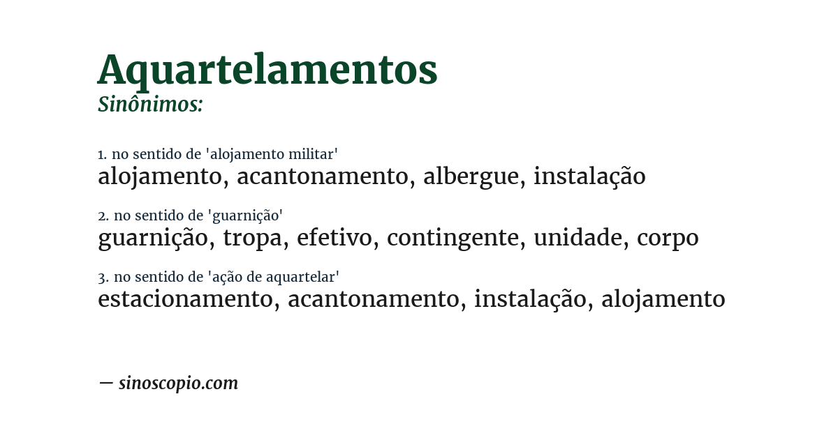 Sinônimo de aquartelamentos
