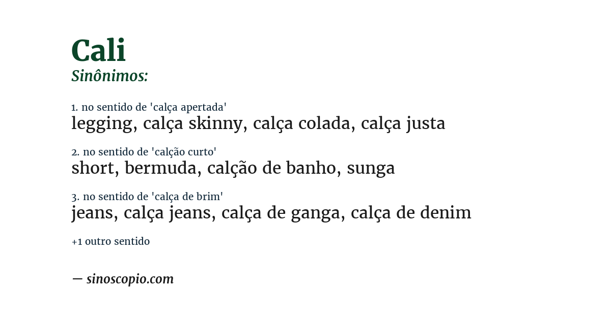 Sinônimo de cali