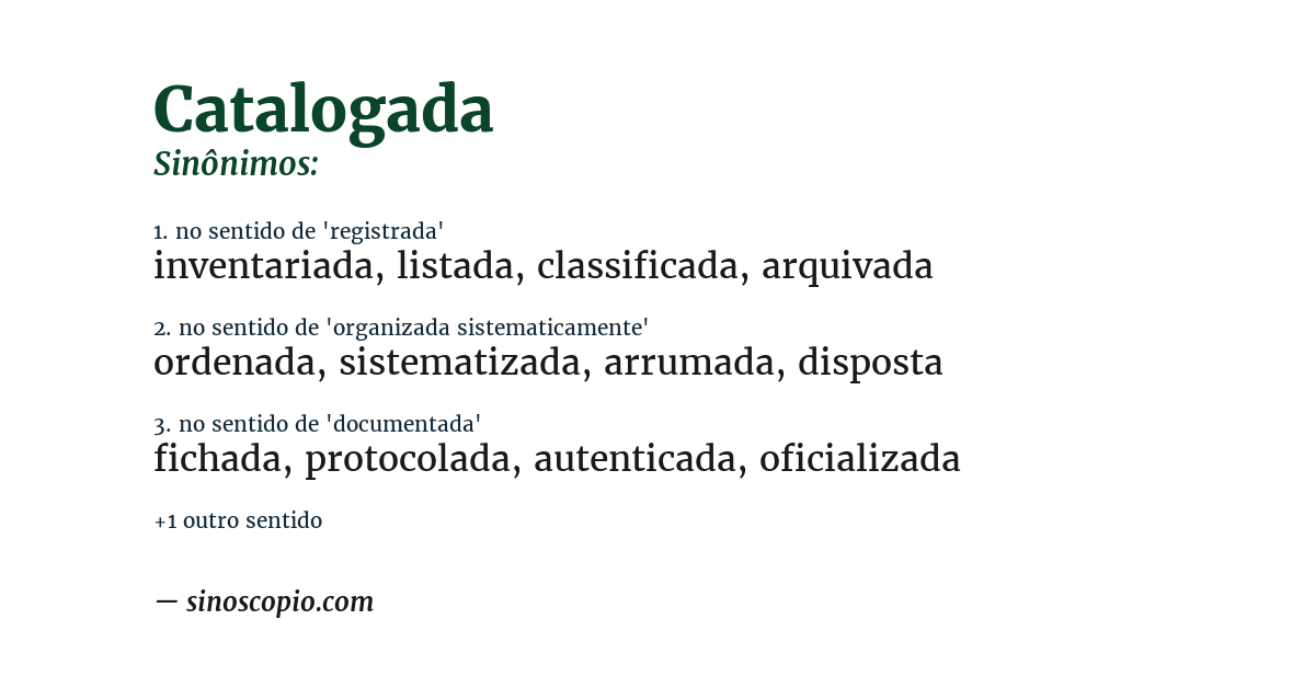 Sinônimo de catalogada