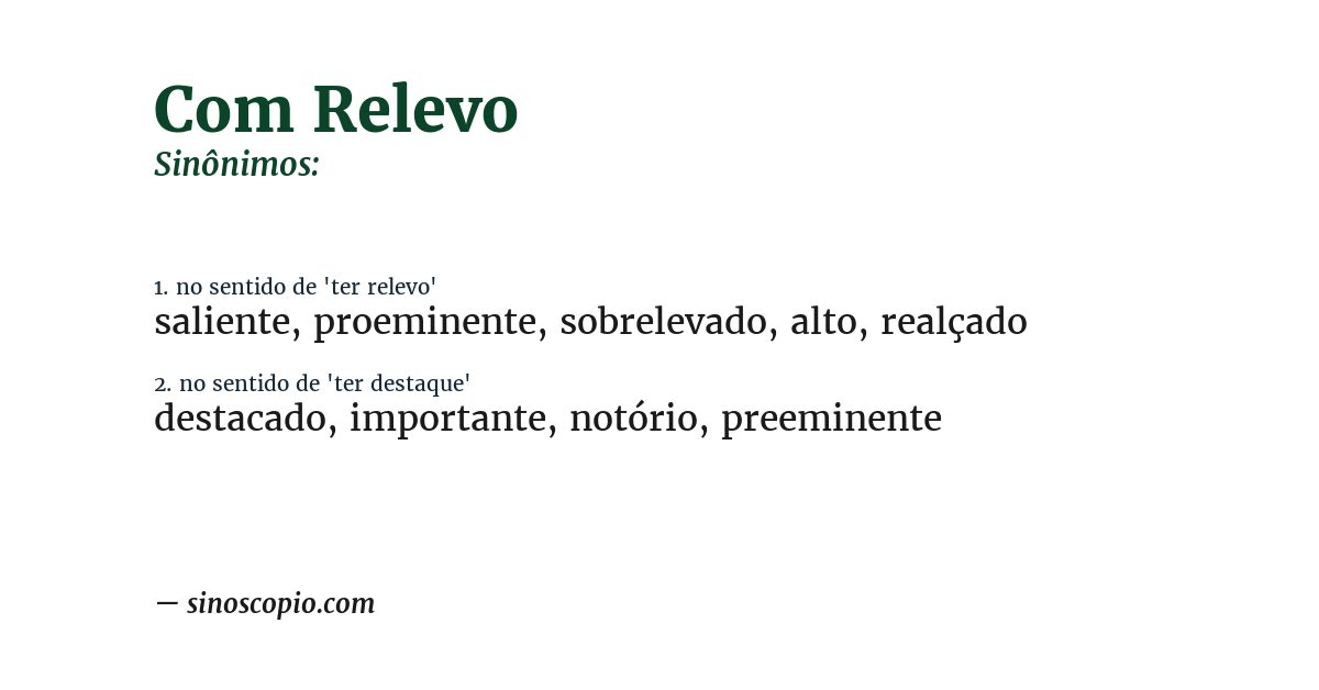 Sinônimo de com relevo