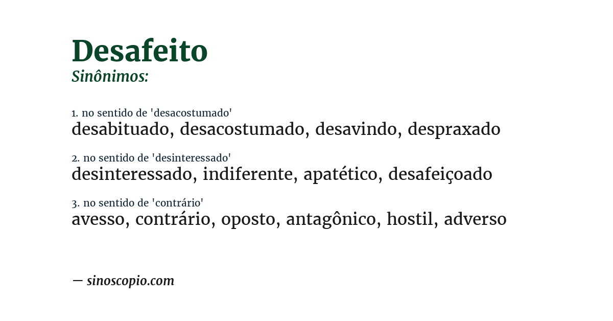 Sinônimo de desafeito