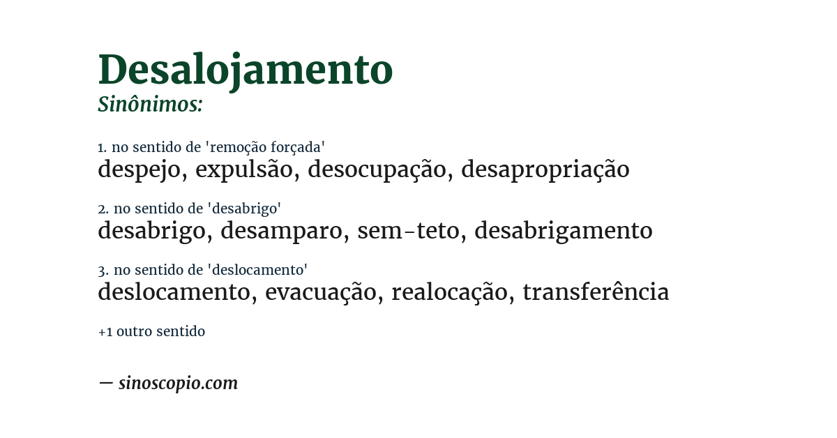 Sinônimo de desalojamento