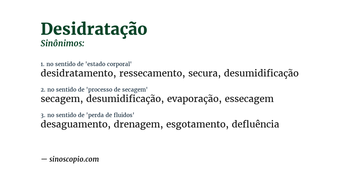 Sinônimo de desidratação