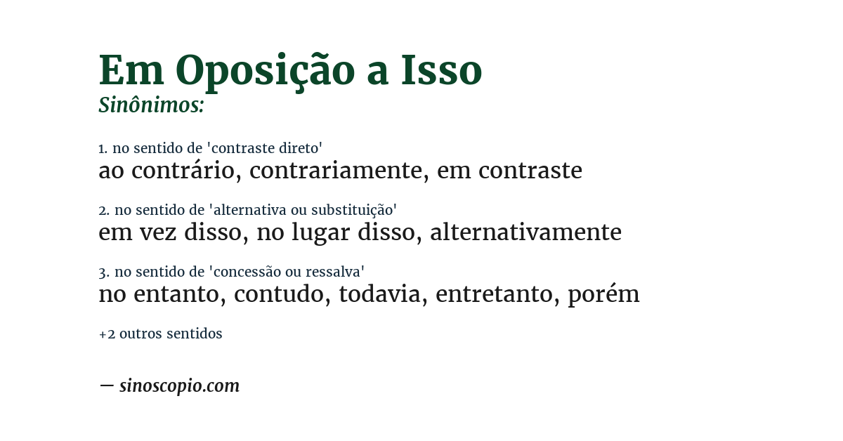 Sinônimo de em oposição a isso