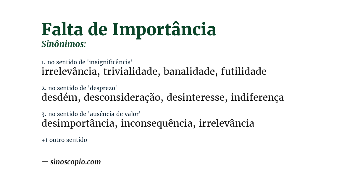 Sinônimo de falta de importância