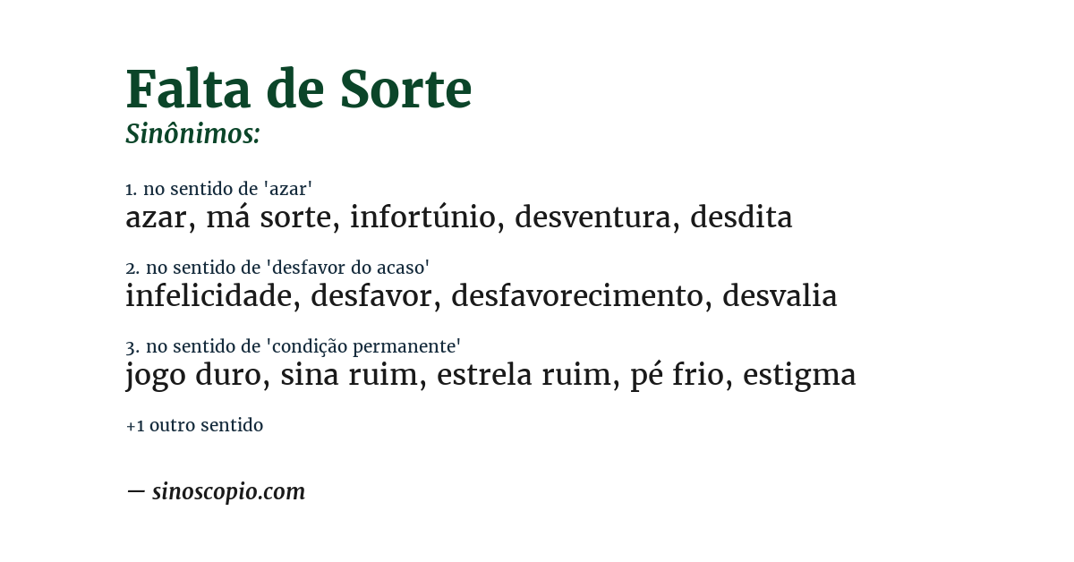 Sinônimo de falta de sorte