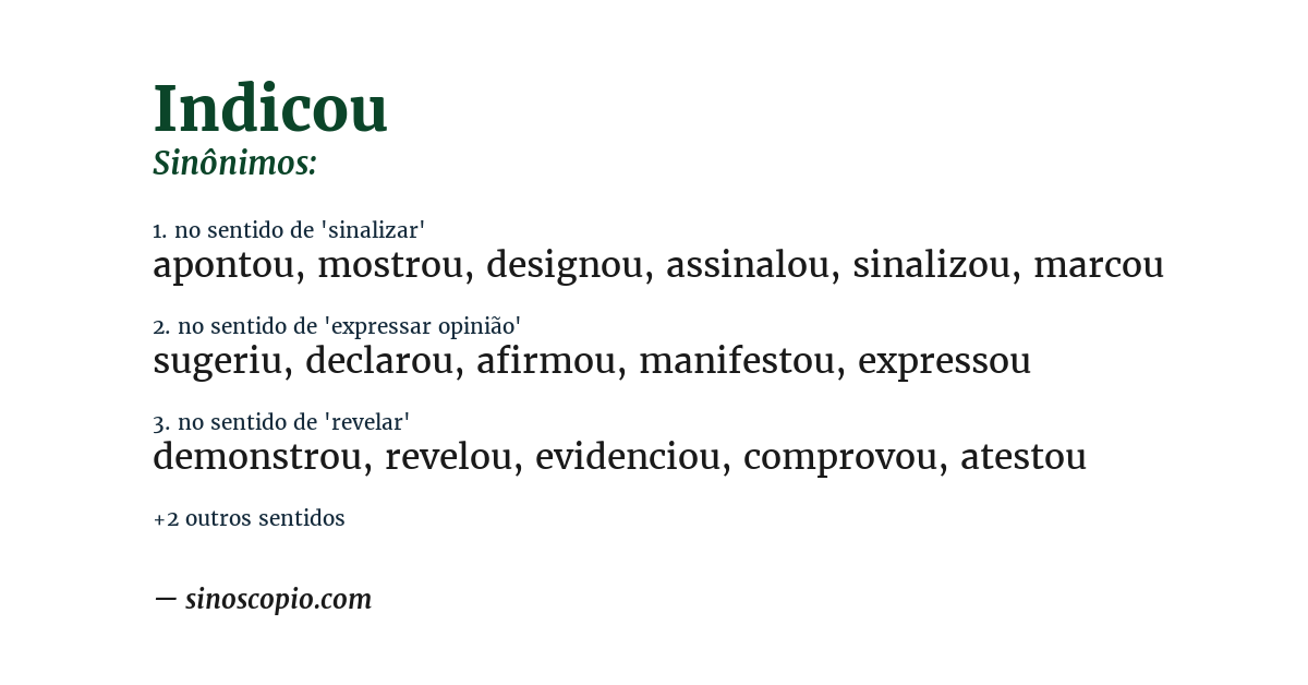 Sinônimo de indicou