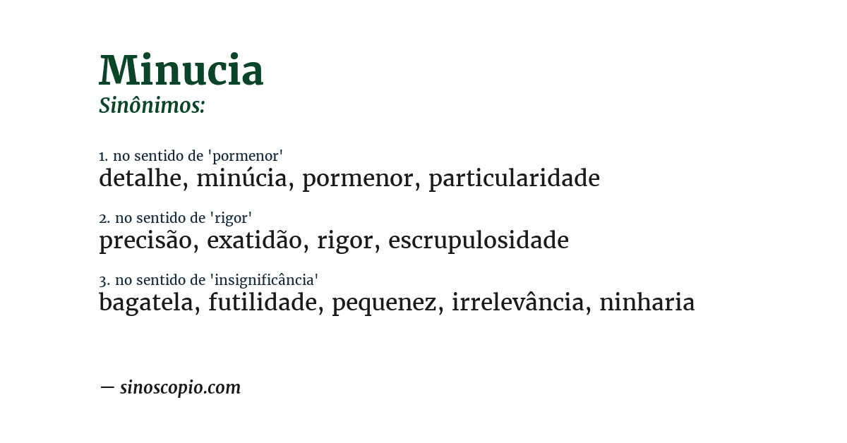 Sinônimo de minucia
