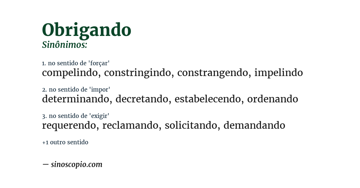 Sinônimo de obrigando