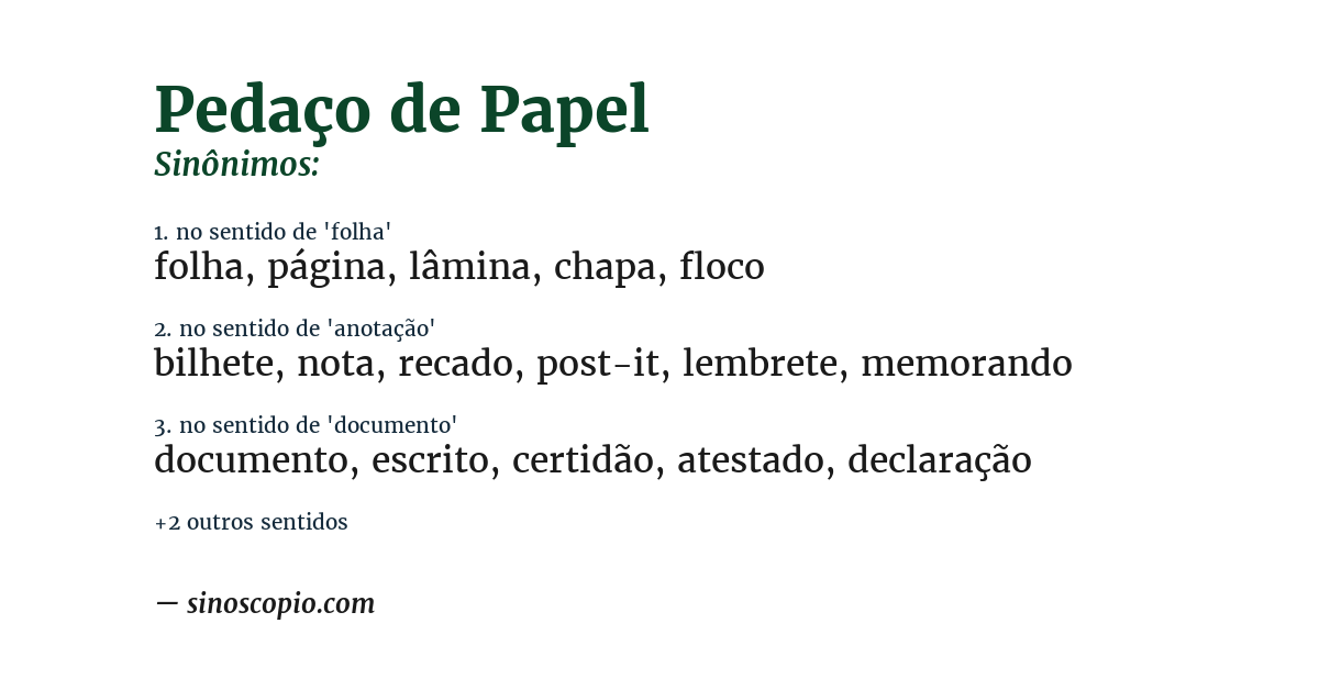 Sinônimo de pedaço de papel