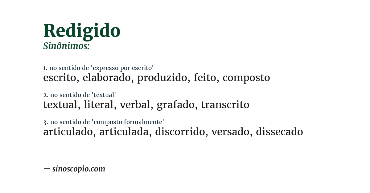Sinônimo de redigido