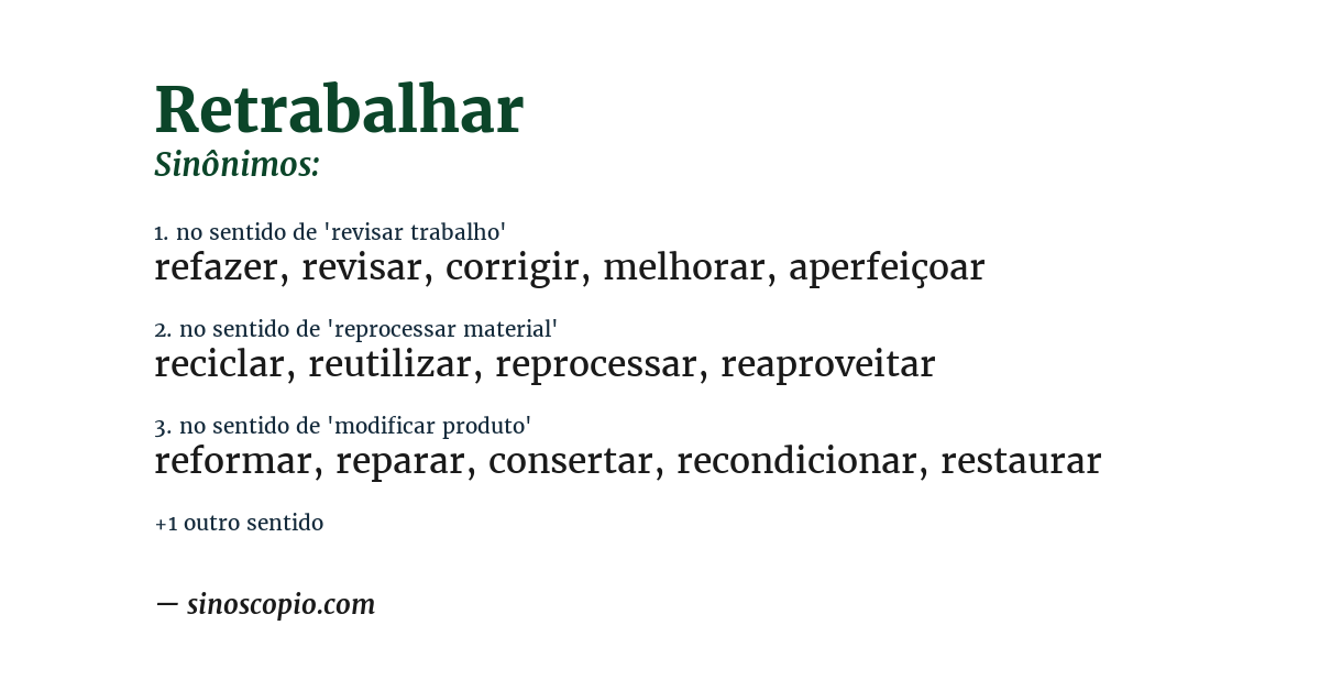 Sinônimo de retrabalhar