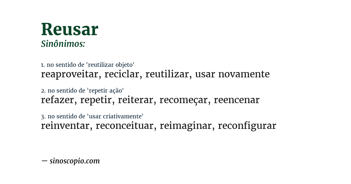 Sinônimo de reusar