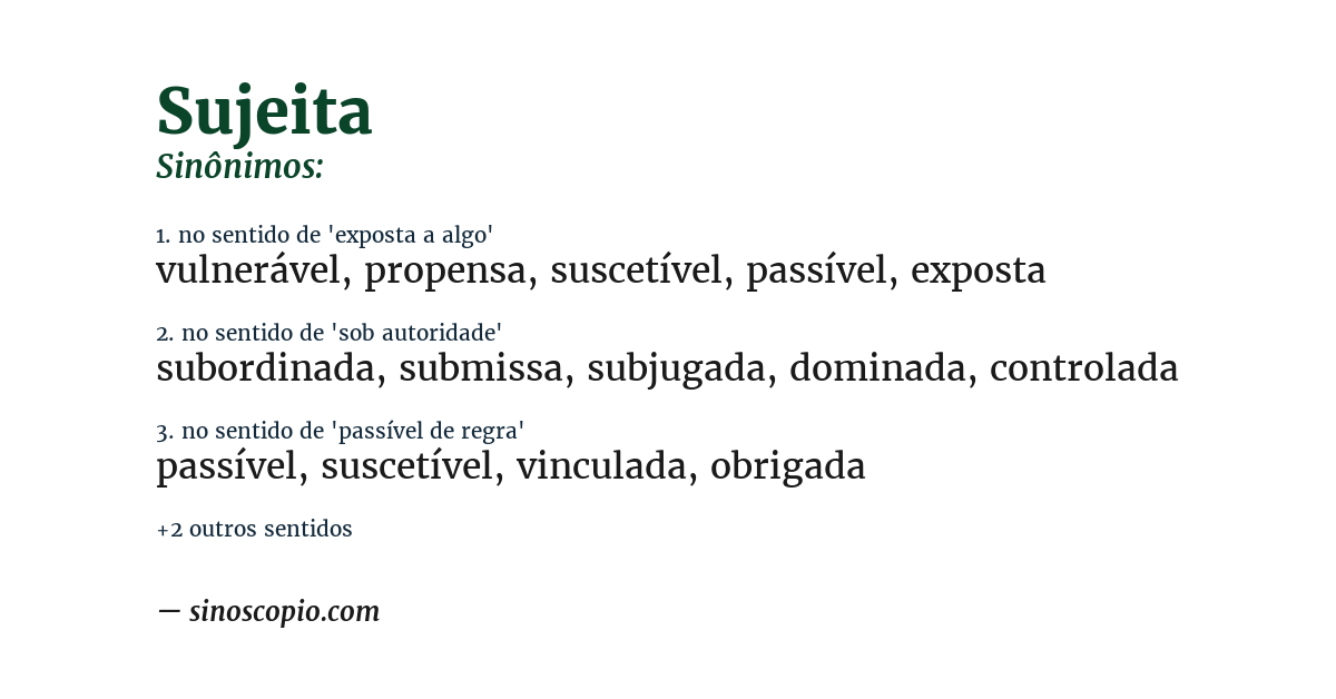Sinônimo de sujeita