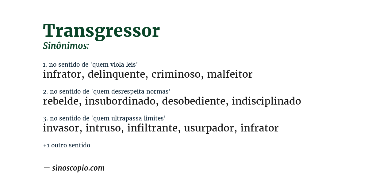 Sinônimo de transgressor