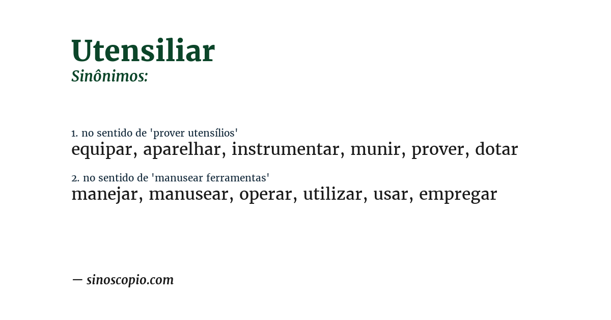 Sinônimo de utensiliar