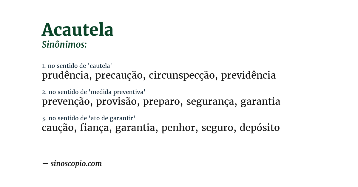 Sinônimo de acautela