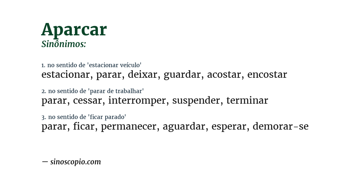 Sinônimo de aparcar