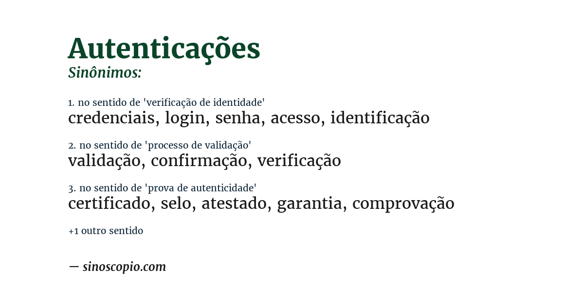 Sinônimo de autenticações