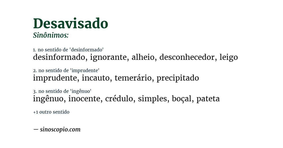Sinônimo de desavisado