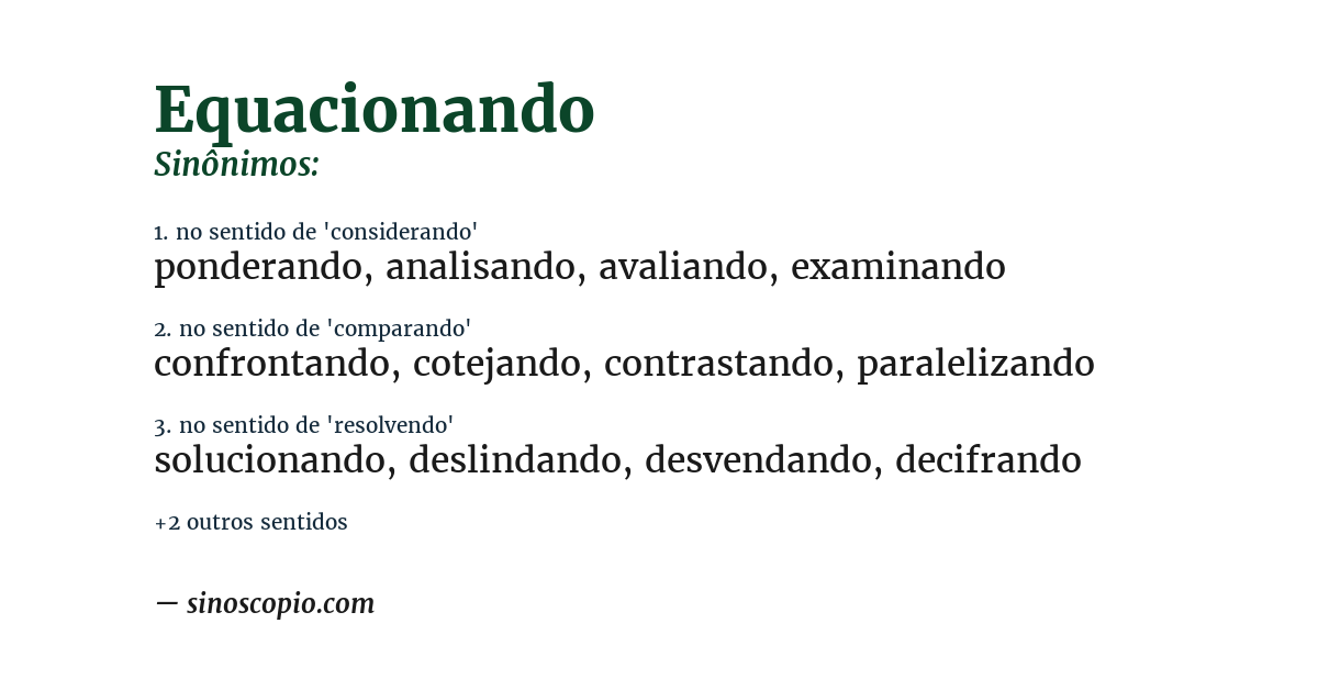 Sinônimo de equacionando