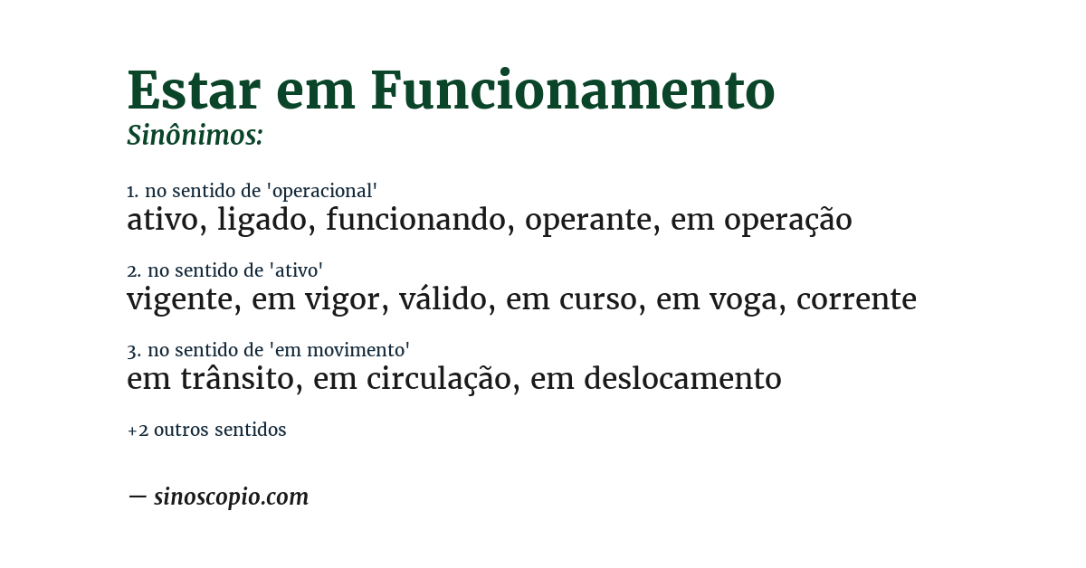 Sinônimo de estar em funcionamento
