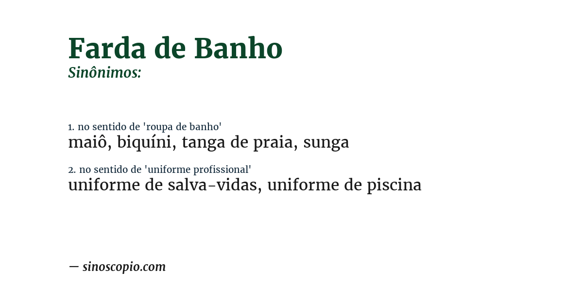 Sinônimo de farda de banho