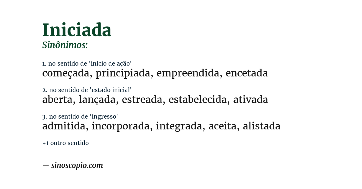 Sinônimo de iniciada