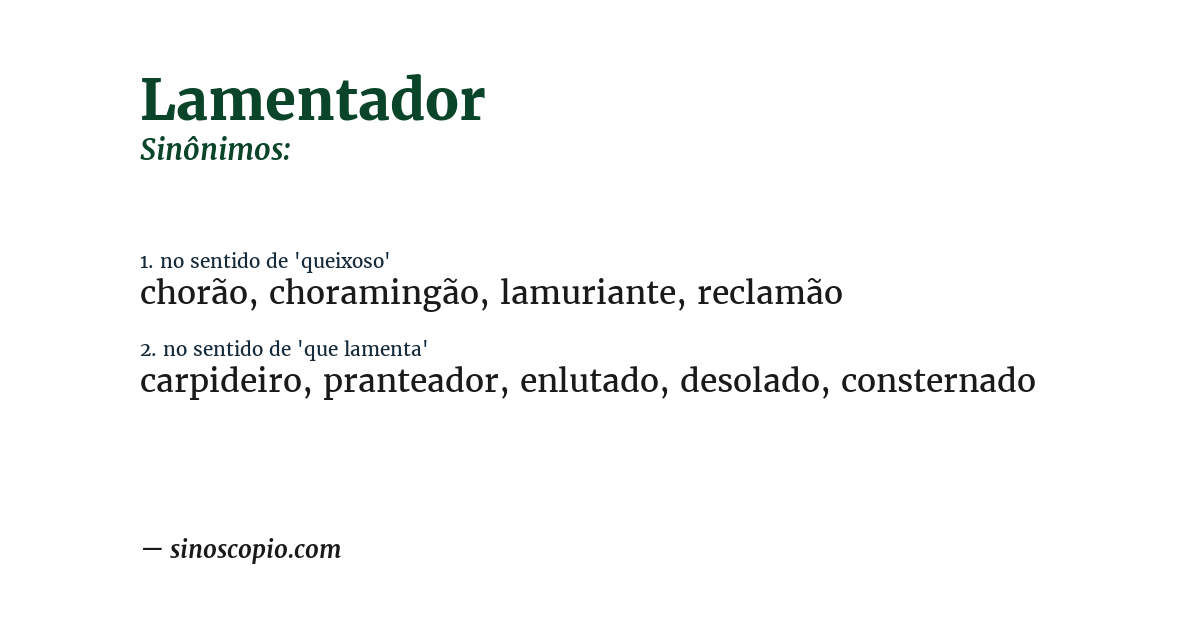 Sinônimo de lamentador