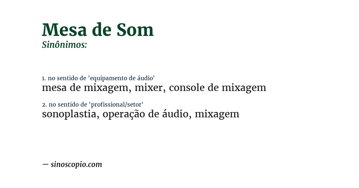 Sinônimo de mesa de som