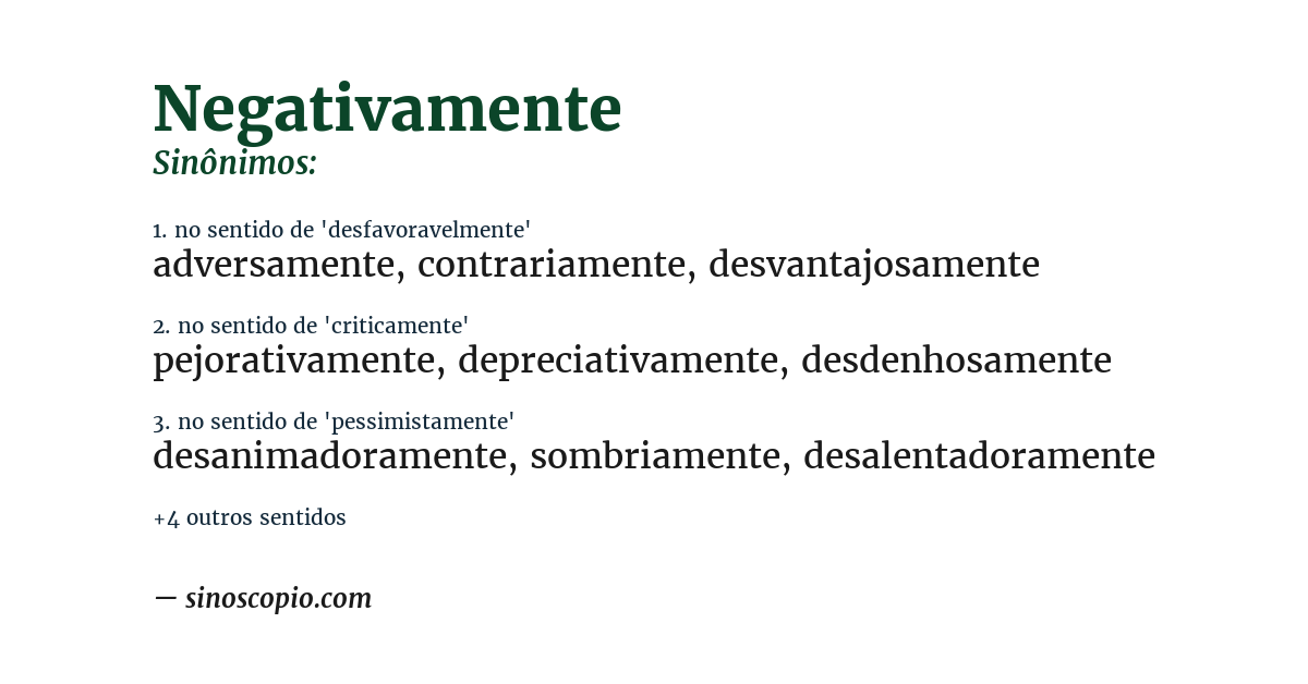 Sinônimo de negativamente