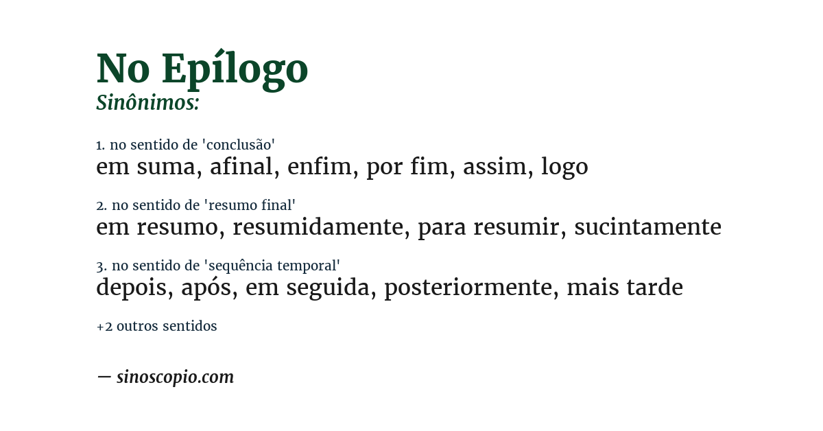 Sinônimo de no epílogo