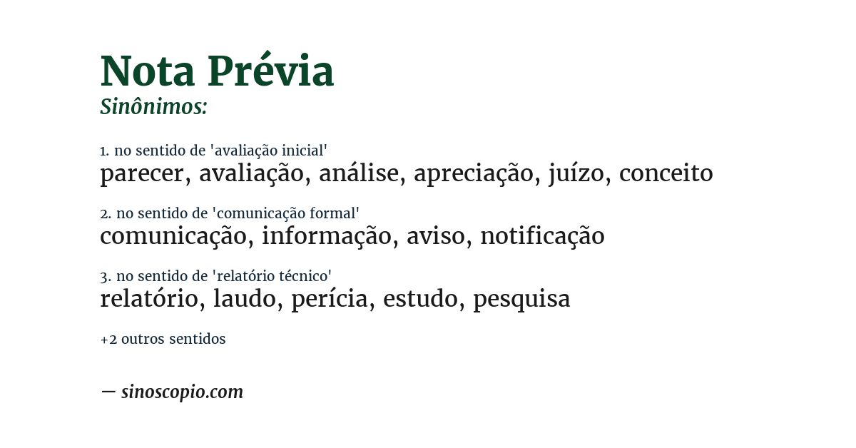 Sinônimo de nota prévia