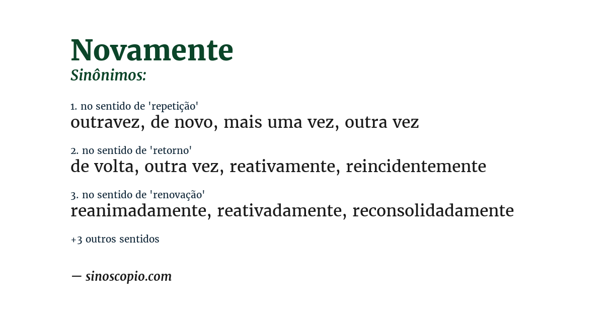 Sinônimo de novamente