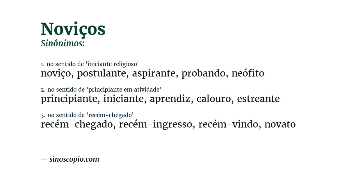 Sinônimo de noviços