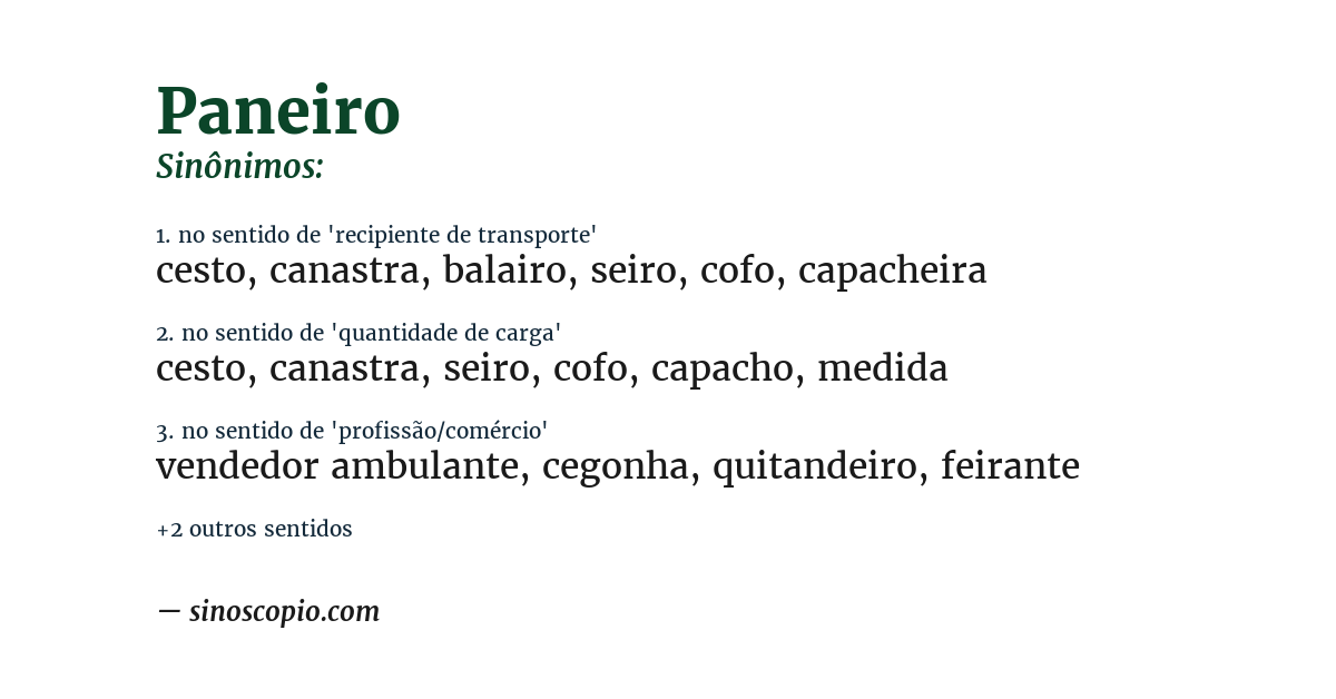 Sinônimo de paneiro