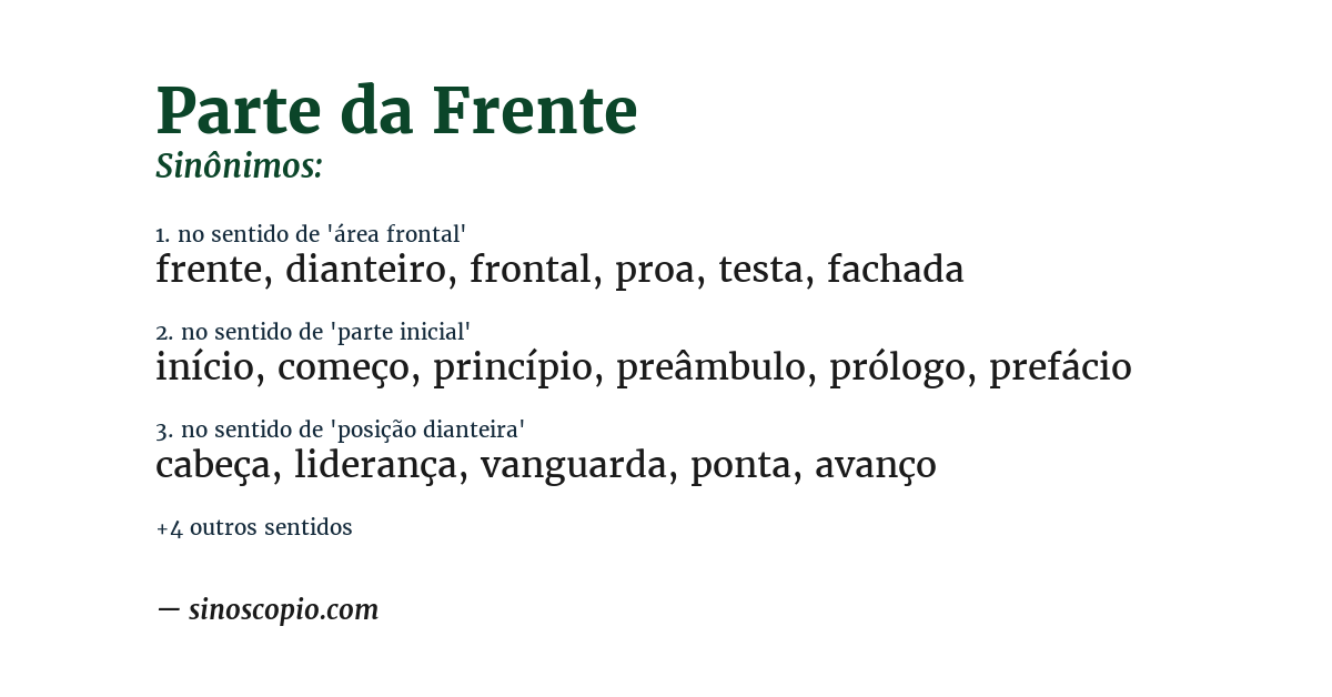Sinônimo de parte da frente