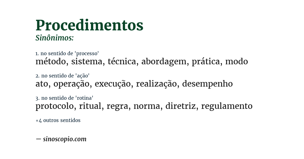 Sinônimo de procedimentos