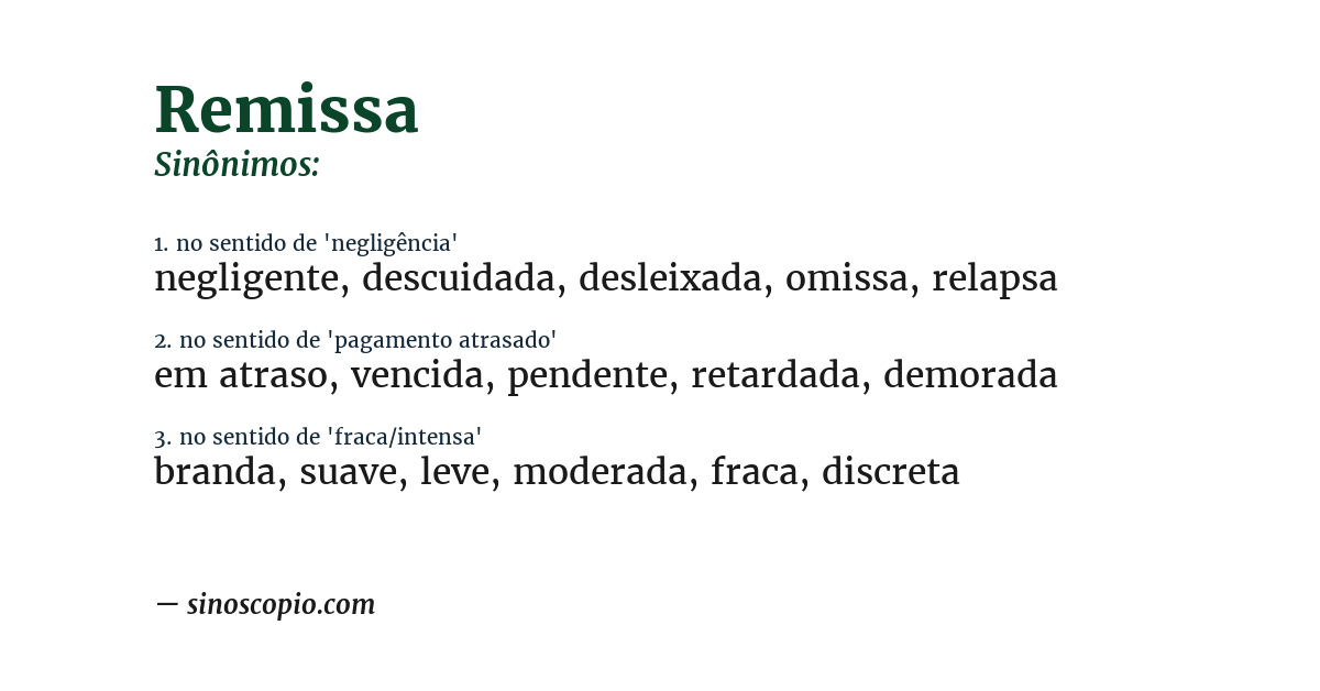 Sinônimo de remissa