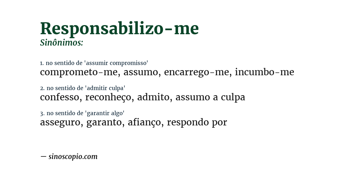 Sinônimo de responsabilizo-me