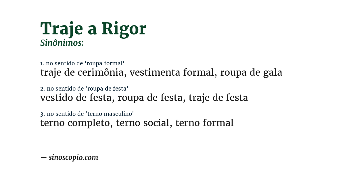 Sinônimo de traje a rigor